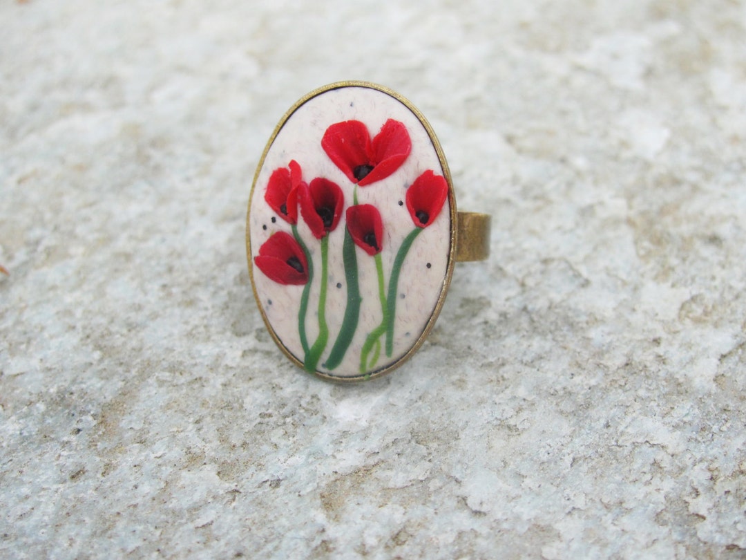 Poppies Ring Polymer Clay Ring Copper Ring Handmade Ring - Etsy