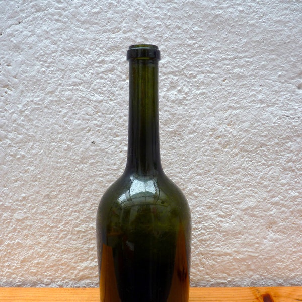Lovely, Rare, Superb Condition, Antique, Early 19th Century, Black Glass,  Long Neck Wine Bottle, Pontil Mark, Deep Kick Up, Tooled finish