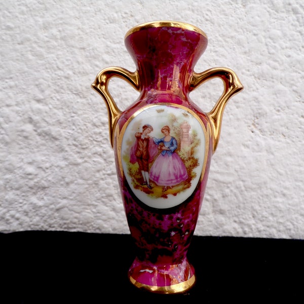 Vintage France Limoges  Lourdes Porcelain D' Art Fragonard Courting Scene Porcelain Vase