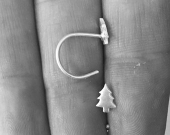 Sterling silver 6mm small Christmas tree pull through hoop earrings