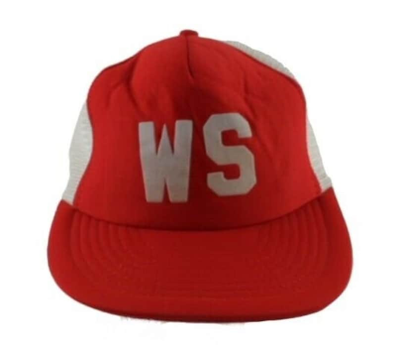WS Block Letter Mesh Trucker Snapback Hat Foam Red White Vintage Streetwear