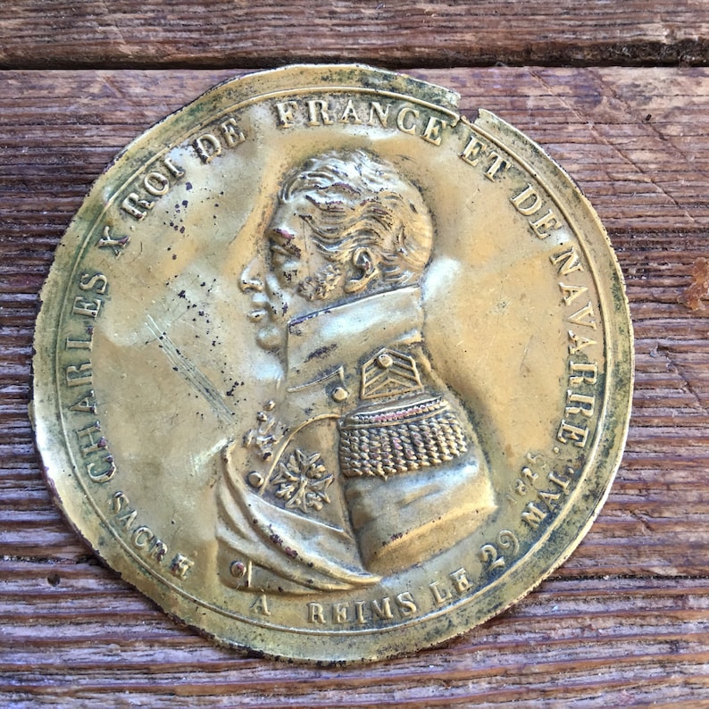1825 pressed brass medal charles the tenth of france visit to Navarre