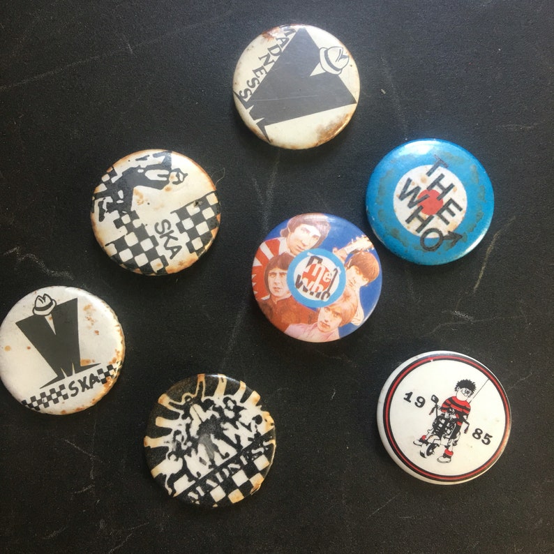 1980s mod ska badges 7 in used and worn condition