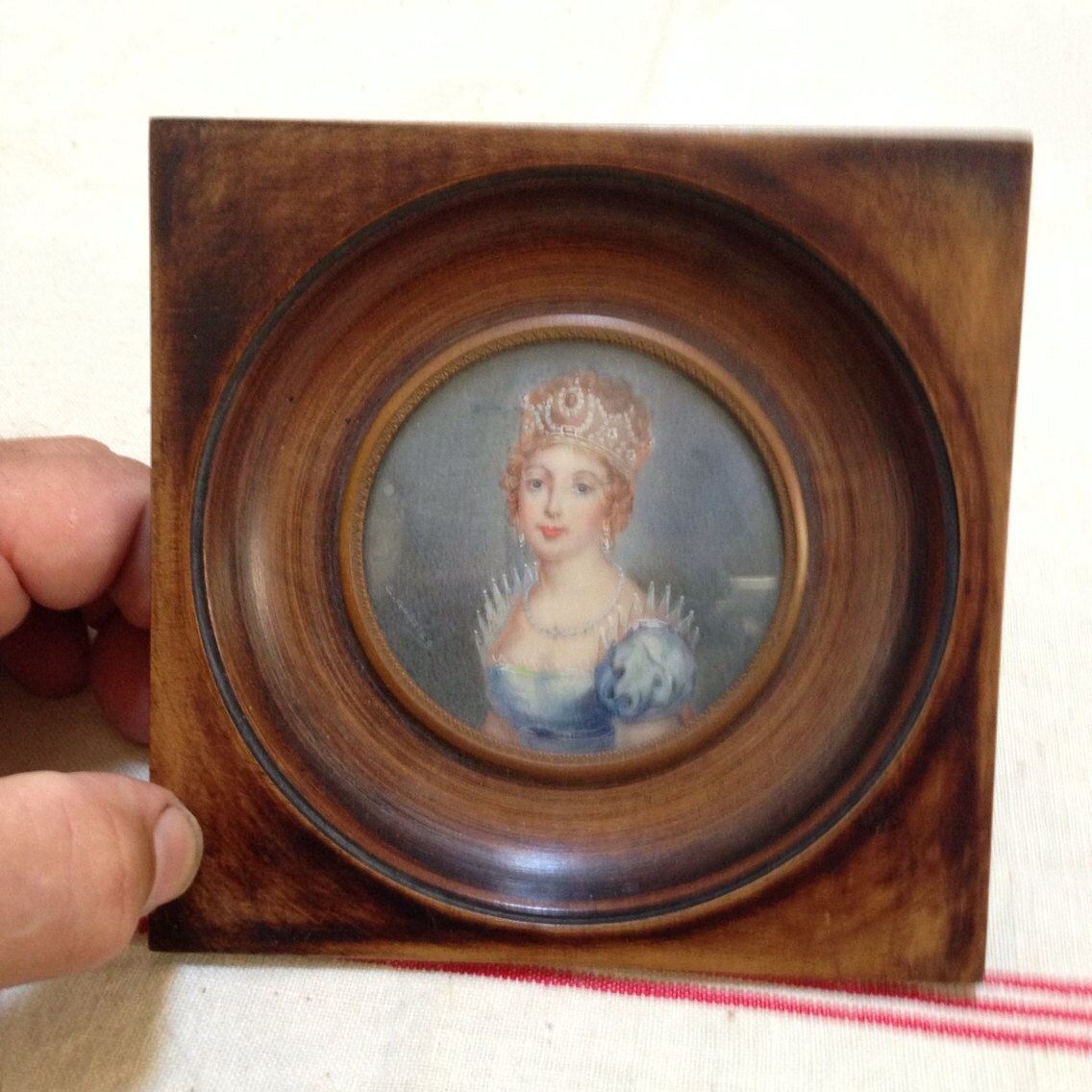Peinture Miniature d'une Princesse Dans Cadre Original