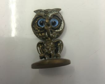 Owl brass luck piece ! On stand ! Wise and  lucky  fetish piece