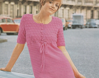 PDF crochet dress 1960s mini retro INSTANT DOWNLOAD vintage crochet pattern 32-38 inch