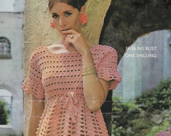 PDF crochet dress 1960s mini retro INSTANT DOWNLOAD vintage crochet pattern one size 34-36 inch dk