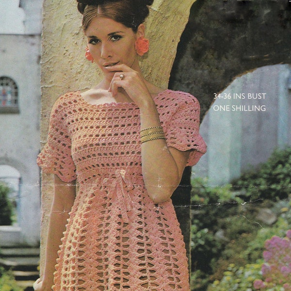 PDF crochet dress 1960s mini retro INSTANT DOWNLOAD vintage crochet pattern one size 34-36 inch dk