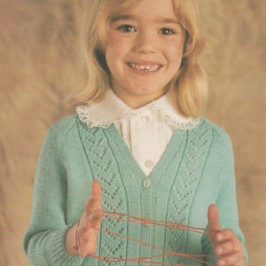 PDF girls 4 ply and dk cardigan instant DOWNLOAD vintage UK knitting pattern
