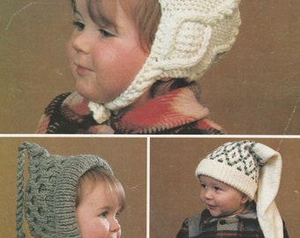 PDF toddler's hats kids hats INSTANT DOWNLOAD vintage knitting pattern