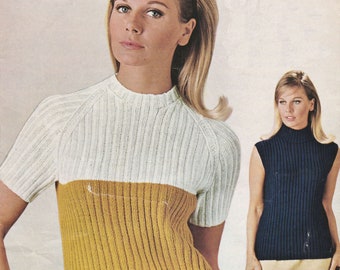 PDF womens short sleeved polo sleeveless sweater INSTANT DOWNLOAD vintage knitting pattern 1960s