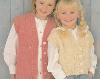 PDF girls cute sleeveless cardigan INSTANT DOWNLOAD vintage knitting pattern 22 inches to 30 inches