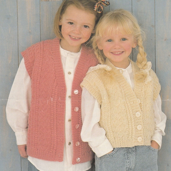 PDF girls cute sleeveless cardigan INSTANT DOWNLOAD vintage knitting pattern 22 inches to 30 inches