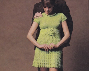 PDF crochet dress 1970s shirt dress retro INSTANT DOWNLOAD vintage crochet pattern uk terms