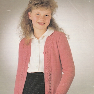 PDF girls 4 ply lace panel cardigan instant DOWNLOAD vintage UK knitting pattern