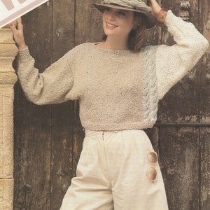 PDF womens cable crop sweater instant DOWNLOAD vintage UK knitting pattern  30-40 inch