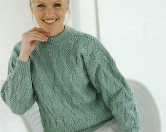 PDF womens diamond pattern round neck sweater INSTANT DOWNLOAD vintage knitting pattern 30-42 inches