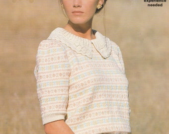 PDF womens collared sweater INSTANT DOWNLOAD vintage knitting pattern 32 inches to 42 inches