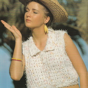 PDF womens girls knitted summer crop top tops INSTANT DOWNLOAD vintage knitting pattern 32 inches to 40 inches