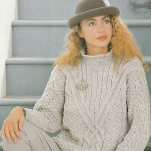 PDF womens aran cable sweater INSTANT DOWNLOAD vintage knitting pattern 32 inches to 42 inches