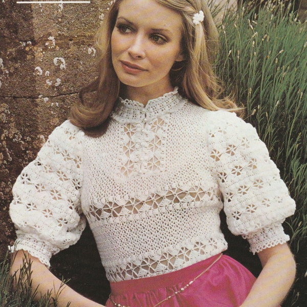 PDF crochet short sleeved blouse top INSTANT DOWNLOAD vintage crochet pattern