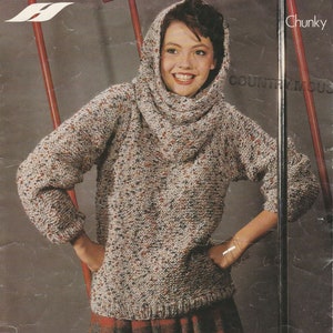 PDF womens cowl hood sweater INSTANT DOWNLOAD vintage knitting pattern 28 inches to 44 inches