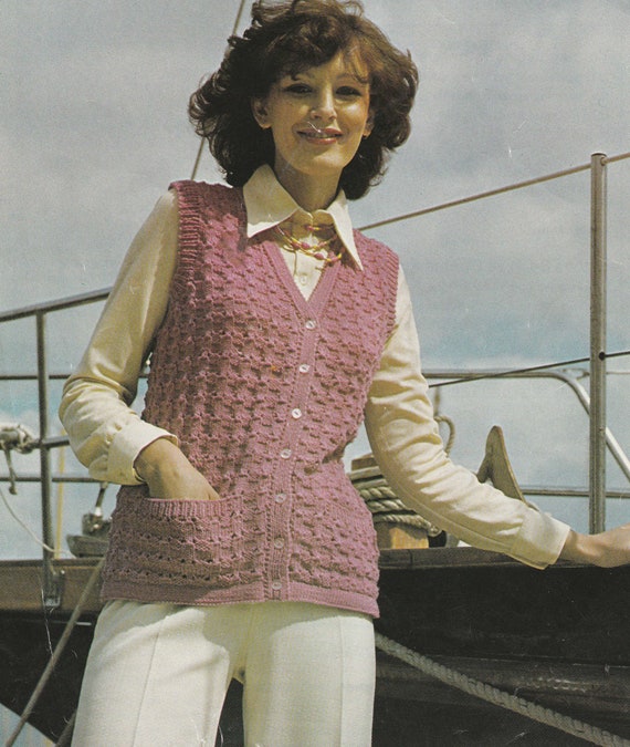 PDF Womens Sleeveless Cardigan Vest Waistcoat Instant DOWNLOAD Vintage UK Knitting Pattern 34 Inches to 42 Inches Etsy
