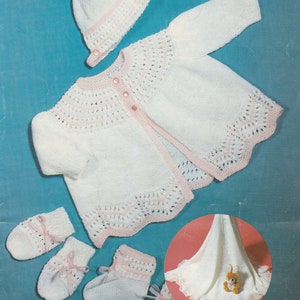 PDF baby layette matinee coat bonnet bootees shawl INSTANT DOWNLOAD vintage knitting pattern