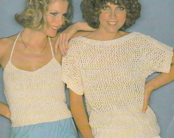 PDF womens openwork sweater and halter neck top INSTANT DOWNLOAD vintage knitting pattern