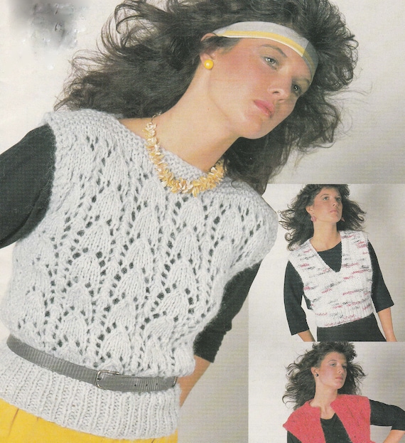 PDF womens slip over sweater waistcoat vest chunky instant DOWNLOAD vintage  UK knitting pattern