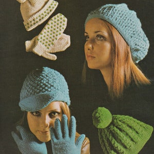PDF hats and mitts gloves mittens beret hat knitted INSTANT DOWNLOAD vintage knitting pattern dk double knitting