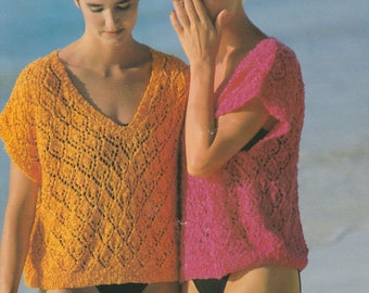 PDF womens slipover cover up top beach INSTANT DOWNLOAD vintage knitting pattern