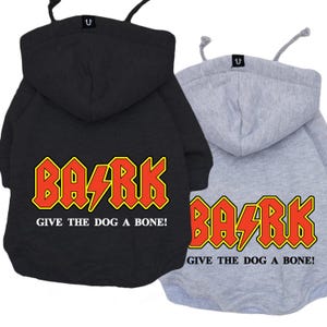 Hondenhoodie, rockhondenkleding, heavy metal hondenhoodie, grote hond hoodie, kleine hond hoodie, hondensweater, ACDC-hondenhoodie, BARK-hondenhoodie
