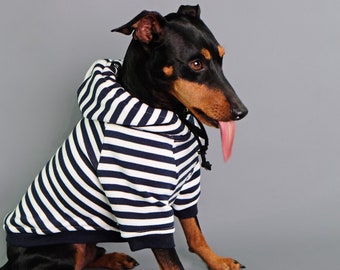 Striped Dog Hoodie, Dog Hoodie, Large Dog Hoodie, Dog Sweatshirt, Small Dog Hoodie, Navy stripe Dog Hoodie, Cool Dog Hoodie,