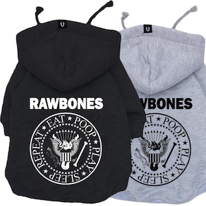 Hondenhoodie, rockhondenkleding, heavy metal hondenhoodie, grote hond hoodie, kleine hond hoodie, hondensweater, RawBones-hondenhoodie