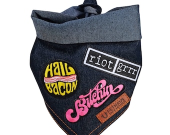 Denim Hundehalstuch, Gepatchtes Hundehalstuch, Blaues Hundehalstuch, Hundehalstuch für Hunde, Rock Hundehalstuch, Hundehalstuch