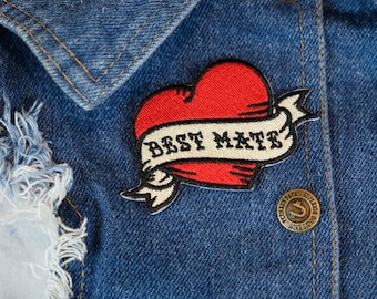 Best mate patch, heart patch, tattoo heart patch, embroidered heart patch, friends patch, dog patch
