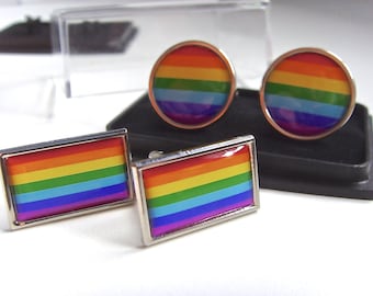 Rainbow Flag LGBT Movement Gay Pride Cufflinks Cuff Links and Tie Clip Slide Grip