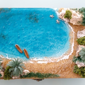 Scatola portagioie personalizzata con motivo marino. Design personalizzato per il paesaggio Scatola portaoggetti Decorazione oceano, Scatola dei ricordi, Scatola ricordo per matrimonio in spiaggia con coperchio
