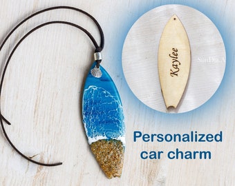 Resin Wave Surfboard Car Charm: Mediterranean Sand, Handmade