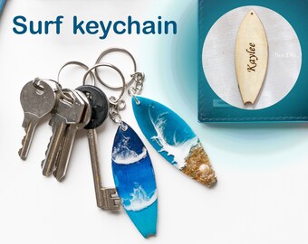 Resin Wave Surfboard Keychain: Wooden Mini Surf Art, Beach Sand