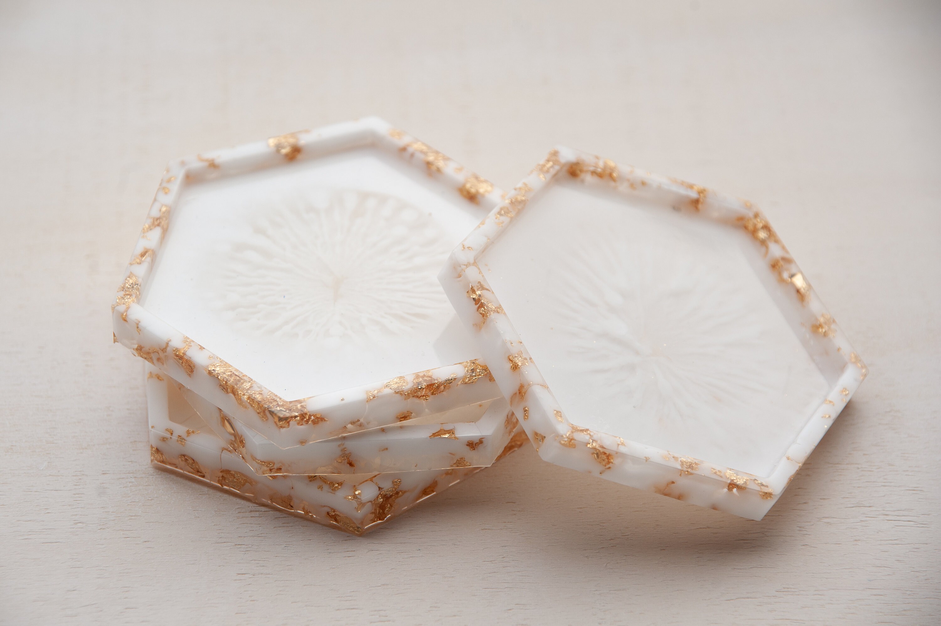 White resin coasters with gold leaf resin coasters set White Etsy