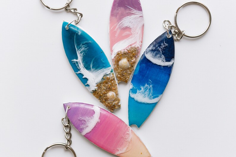 Surf Board Keychain. Wooden Mini Surf With Resin Sea Waves. Etsy