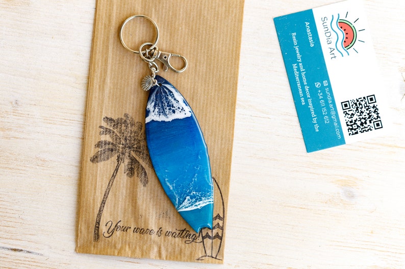 Surf Board Keychain. Wooden Mini Surf With Resin Sea Waves. Etsy