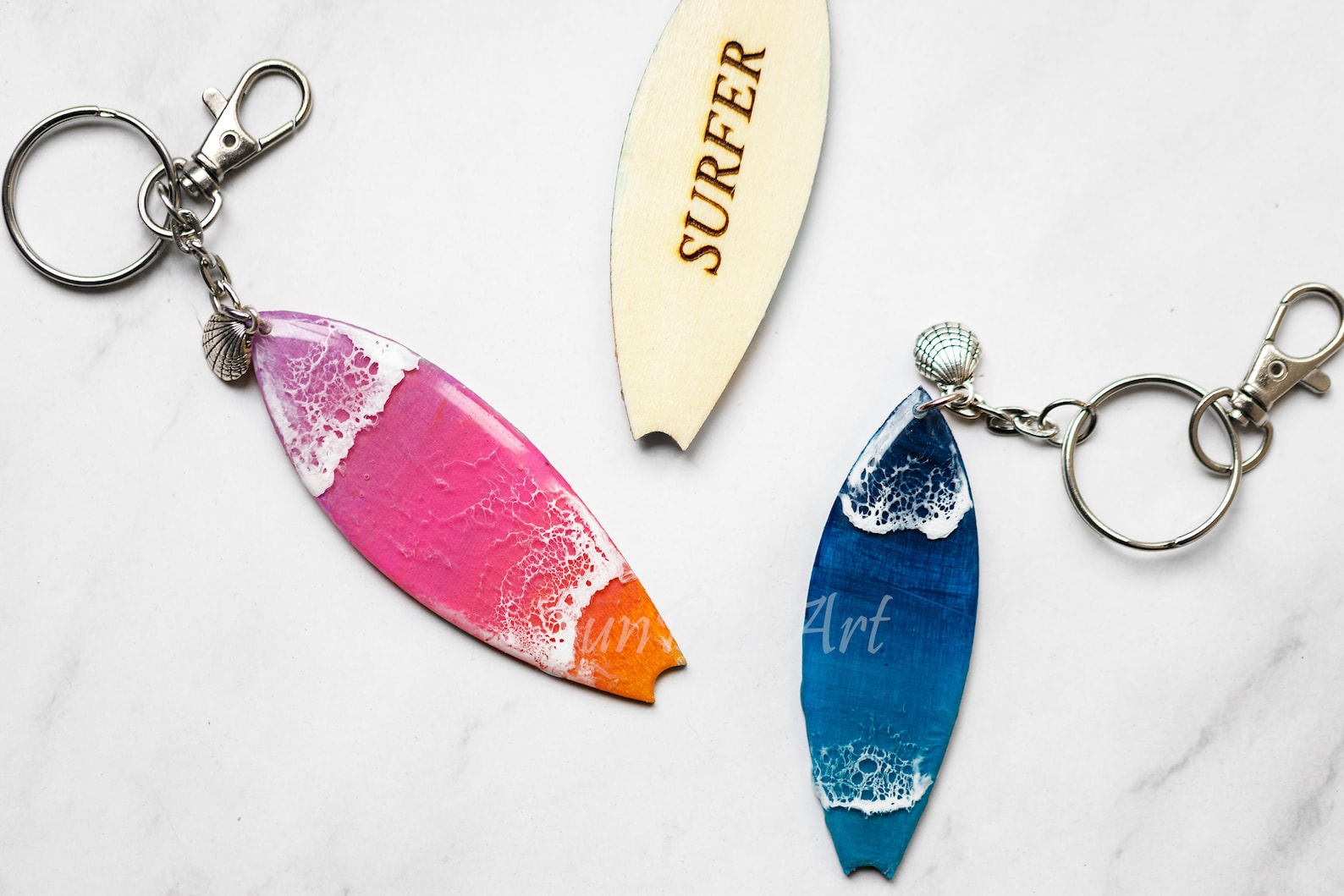 Surf Board Keychain. Wooden Mini Surf With Resin Sea Waves. Etsy