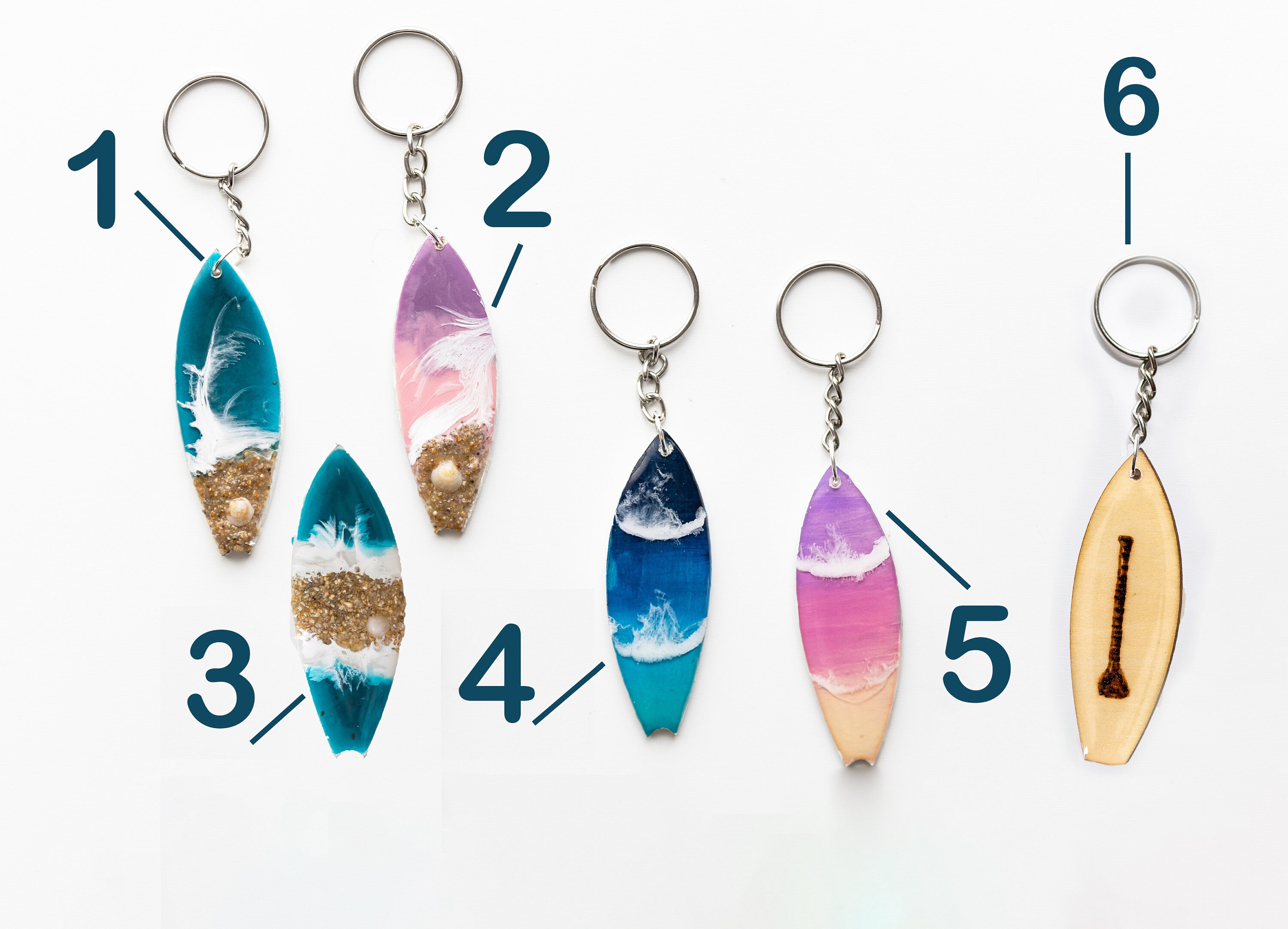 Surf Board Keychain. Wooden Mini Surf With Resin Sea Waves. Etsy