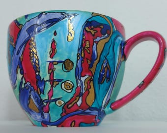 Fresco e pazzesco! Grande vaso di budino, speciale, unico, dipinto a mano con numerose sovrapposizioni di foglie d'oro.