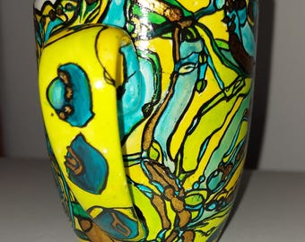 Caffettiera/teiera, dipinta a mano con estrema finezza e colori vivaci... una creazione unica.