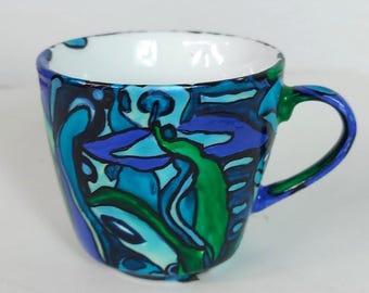 SET Piccola tazzina da TÈ o Espresso con piattino**** Piccolo pezzo unico dipinto a mano *** 2