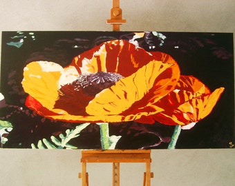 Papavero gigante dipinto acrilico originale 160 x 80 XXL grande dipinto di papavero Helga